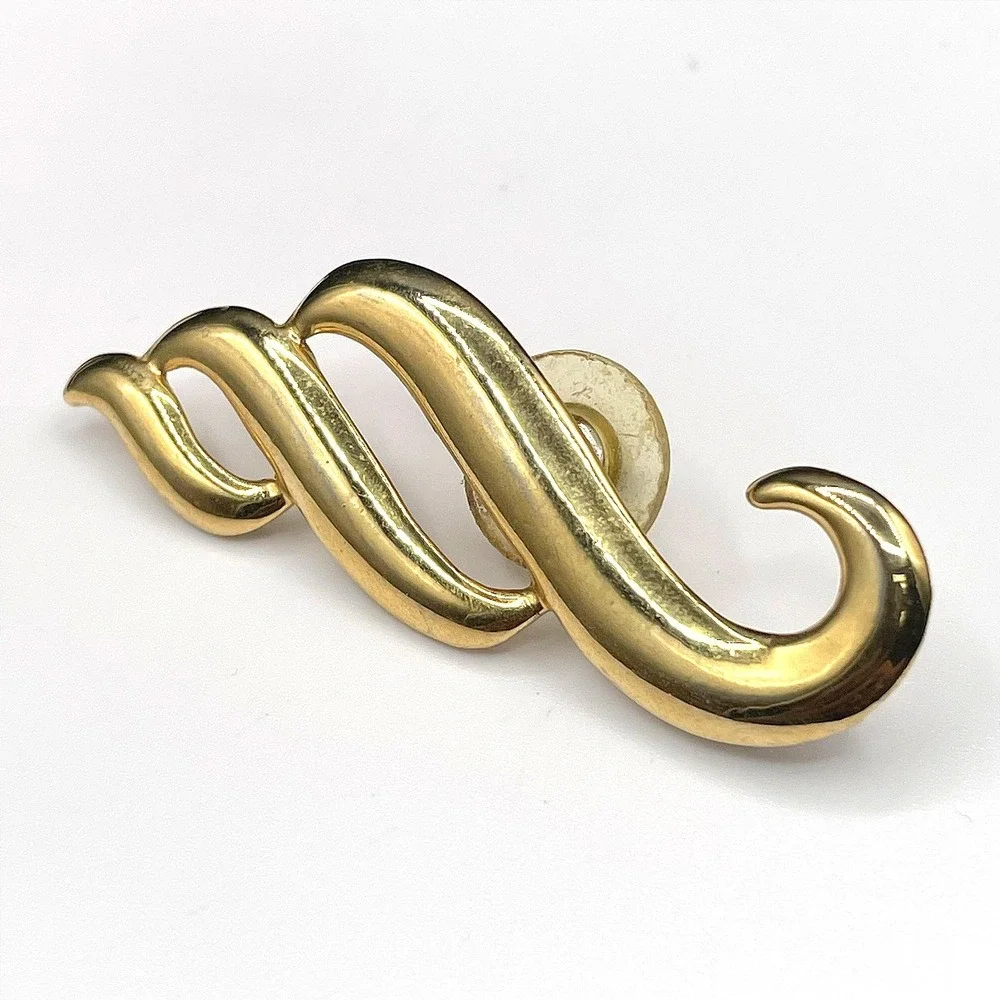 Vintage‎ Gold Tone Abstract Swirl Ribbon Wave Brooch Pin Jewellery 2 Inch